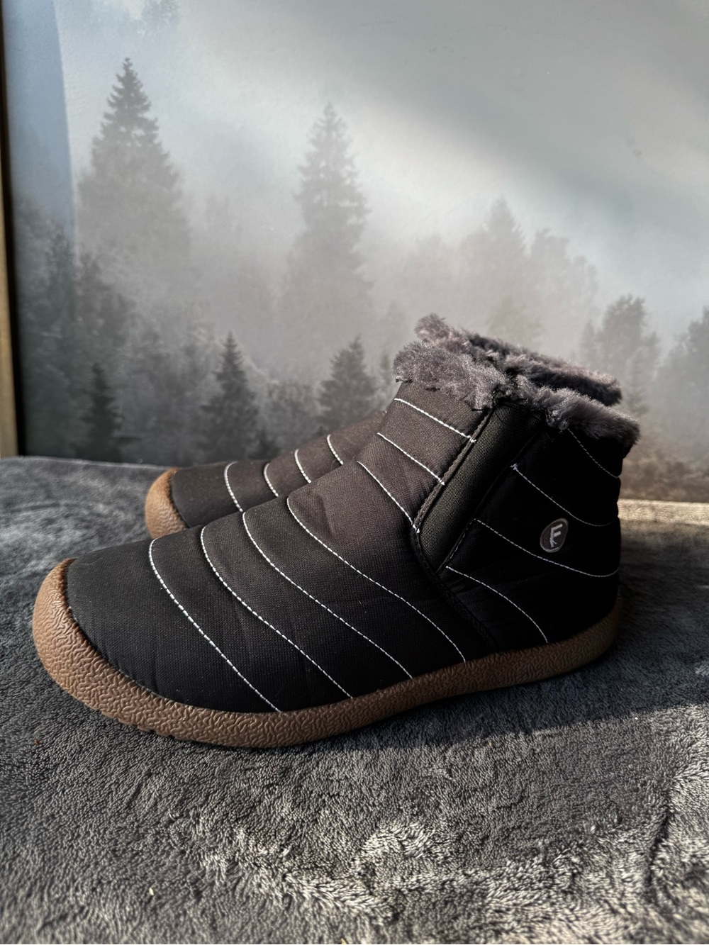 Fjord Outdoor Quilted Winter Slip-On Boots - Black with Brown Sole